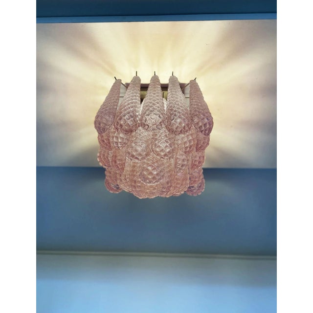 Murano Ceiling Chandelier – 32 Rose/Pink Grit Drop Shape Glass For Sale - Image 10 of 11