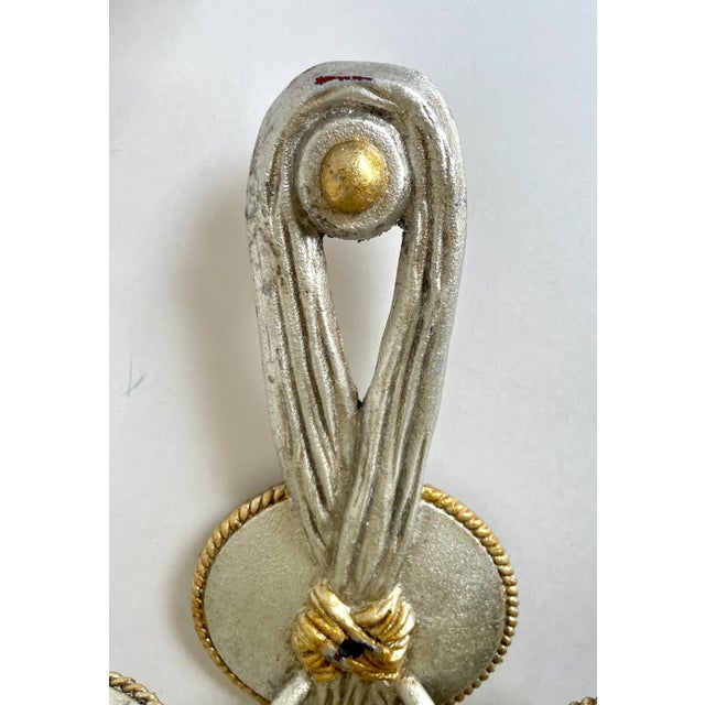 Art Deco Vintage Originals 22 Silver and Gold Tassel Double Wall Sconce For Sale - Image 3 of 13