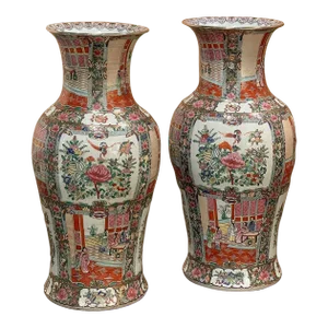 Pair of Antique Chinese Hand-Painted Vases