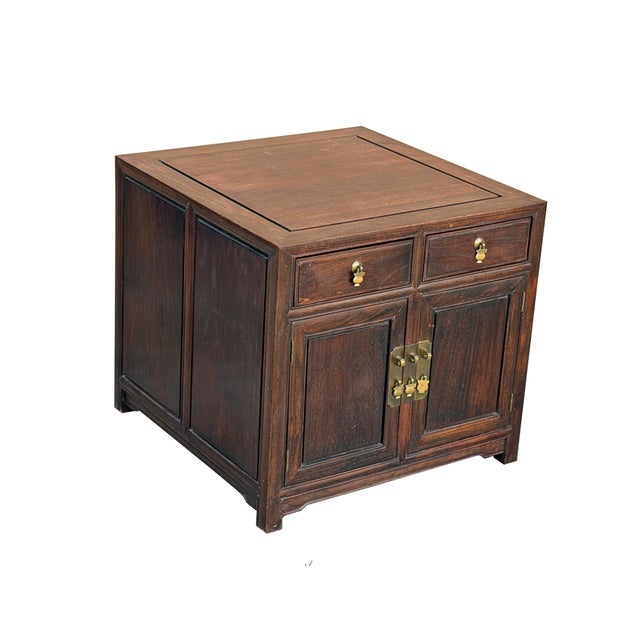 Vintage Brown Wood Patina Deep Wide Side End Table Nightstand Cabinet For Sale - Image 4 of 10