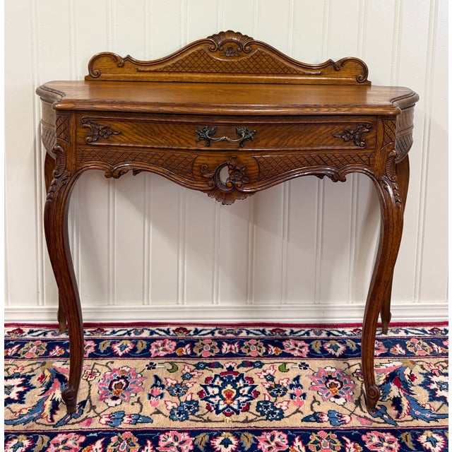 French Antique French Oak Louis XV Style Entry Console or Hall Table With Drawer c.1930 For Sale - Image 3 of 18
