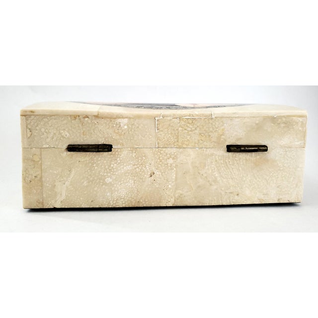Beige Box Jewelry Inlay Marble Pietra Dura Stone & Brass For Sale - Image 8 of 11