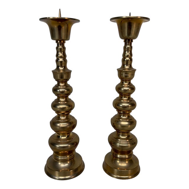 Japanese Shōwa Metal Candlesticks, 1950, Set of 2 For Sale