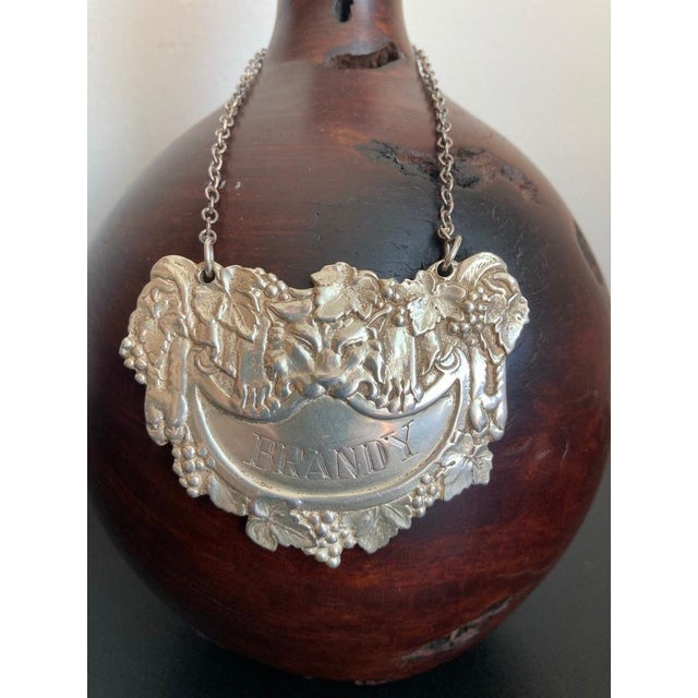 English Sterling Silver Brandy Carafe Label with Chain For Sale - Image 12 of 12