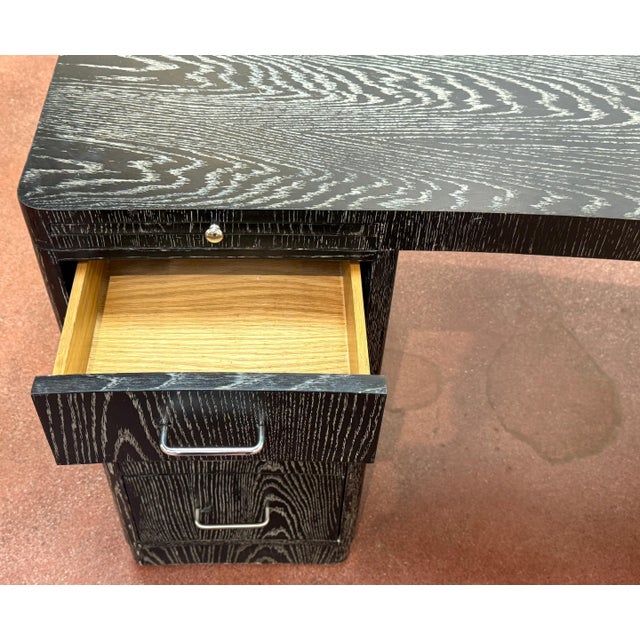 Vintage Cerused Oak Executive Desk, in the Style of James Mont For Sale - Image 14 of 18