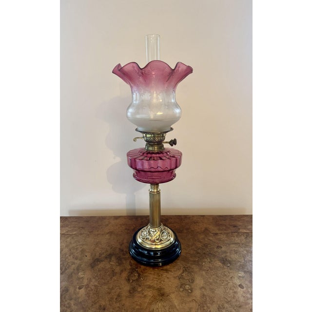 Antique Victorian Cranberry Glass Oil Lamp, 1860 For Sale - Image 6 of 6