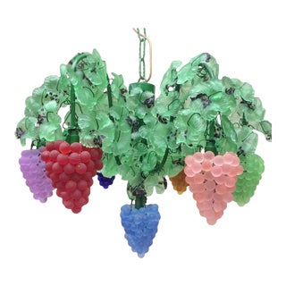 Murano Venetian Art Glass Grapes Cluster Vines Chandelier For Sale