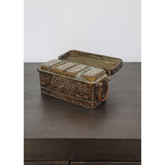 Antique Southeast Asian Maranao Decorative Silver Inlaid Brass Betel Nut Box For Sale - Image 4 of 11