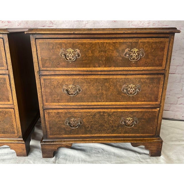 Mid 20th Century Georgian Style Burl Wood Side Chests a Pair For Sale - Image 5 of 10