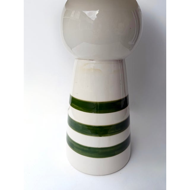 Mid-Century Modern Contemporary Pair of Green and White Ceramic Stripe Side Tables. Italy For Sale - Image 3 of 12