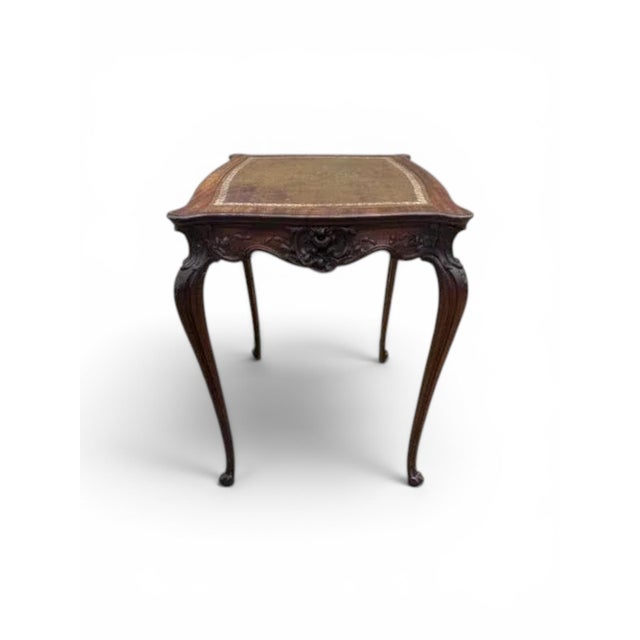 French Pair of Antique French Louis XV Side Tables With Original Tooled Leather Tops For Sale - Image 3 of 17