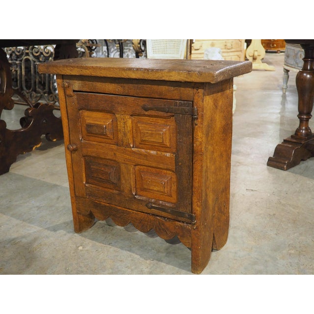 A Diminutive and Rustic 18th Century Oak Paneled Spanish Cabinet For Sale - Image 15 of 15