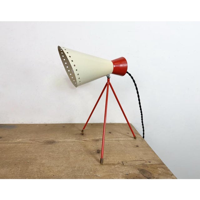 Iconic midcentury beige- red table lamp,designed by Josef Hůrka for Czechoslovak pavilion at Expo 58 in Brussels. Made by...