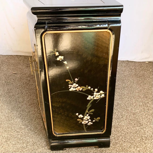 Mid 20th Century Mid 20th Century Chinese Black Lacquered Hand Painted Credenza/Sideboard For Sale - Image 5 of 10