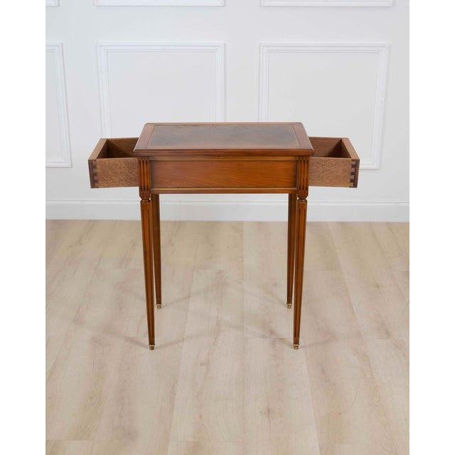 French 20th Century Louis XVI Style Cherrywood Side Table with Leather Top For Sale - Image 11 of 12