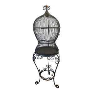 Tall Free Standing Whimsical Black Iron Functional Birdcage
