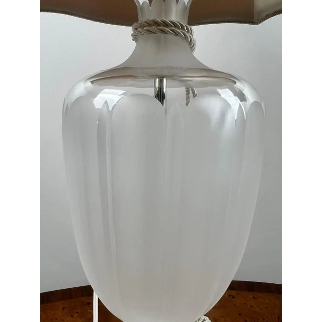 Vintage Neoclassical Style Frosted Glass Urn Table Lamps, Silver Base, a Pair For Sale - Image 11 of 13