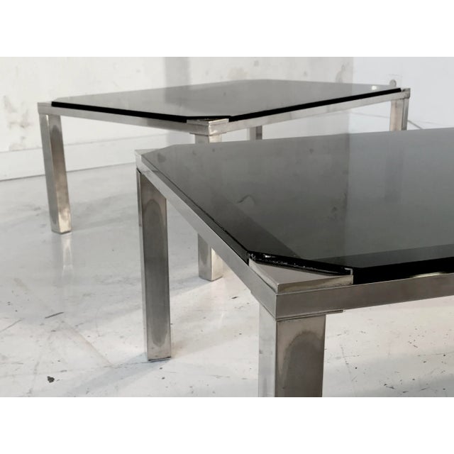 Metal Silver Metal & Black Glass Side Tables from by Maison Jansen, 1970s, Set of 2 For Sale - Image 7 of 10