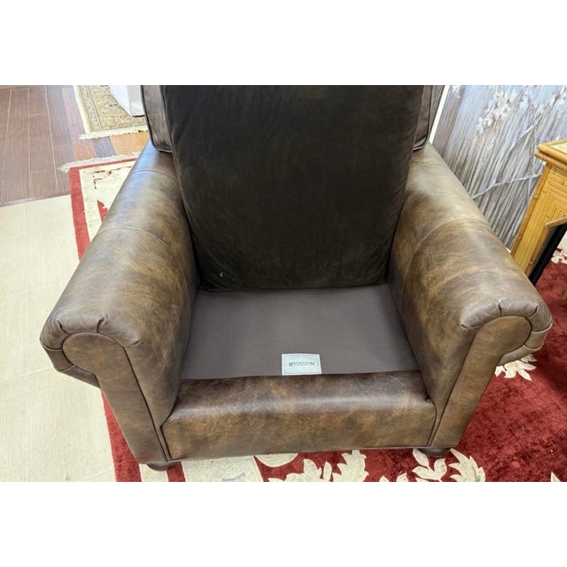 Restoration Hardware Lancaster Brown Leather Large Reading Chair For Sale - Image 9 of 10