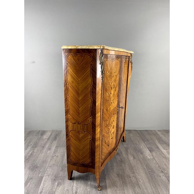 Wood 20th Century Louis XV Style Marquetry Wardrobe For Sale - Image 7 of 11