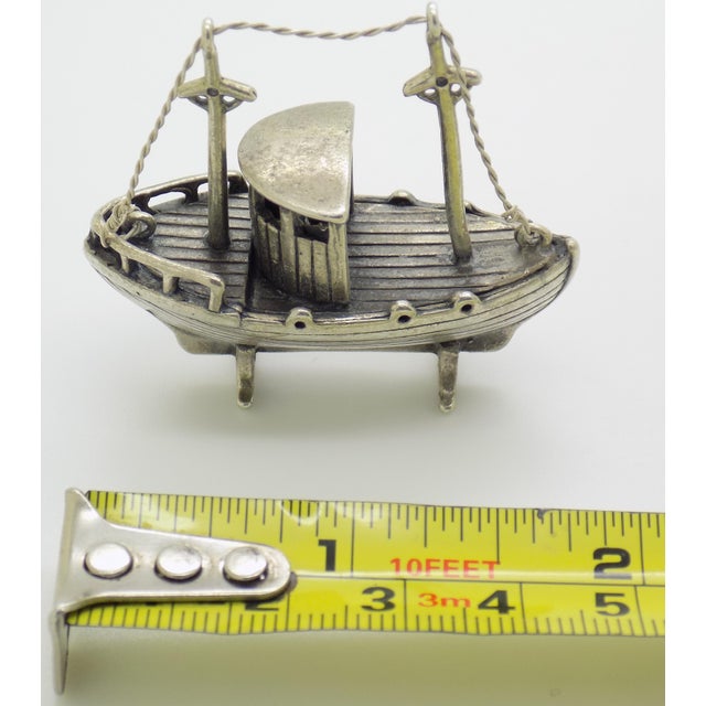 Vintage Italian Handmade Genuine Silver Fisherman Boat Large Figurine Miniature For Sale - Image 11 of 11