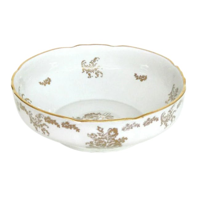 Porcelaine de France Hand Painted Whitend Gold Centerpiece Bowl Dish For Sale