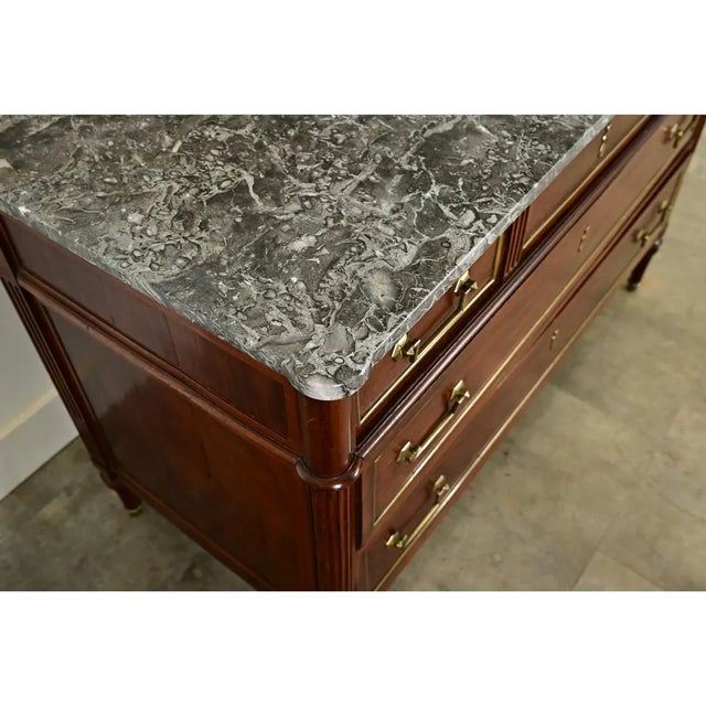 French 19th Century Louis XVI Style Mahogany & Marble Commode For Sale - Image 9 of 12