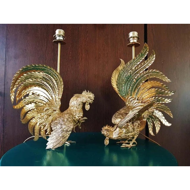 Metal Brass Rooster Table Lamps, 1960s, Set of 2 For Sale - Image 7 of 18