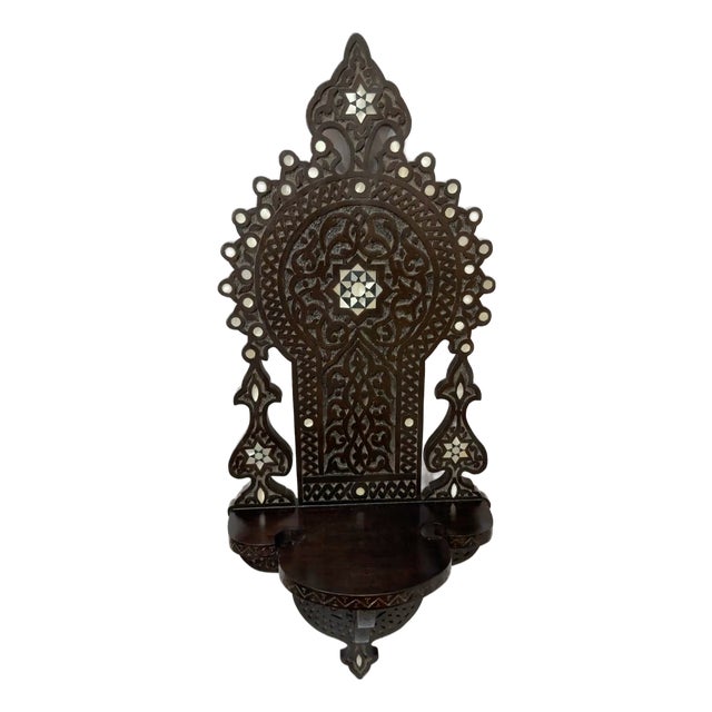 Handmade Wooden Wall Shelf With Mother of Pearl Inlay For Sale