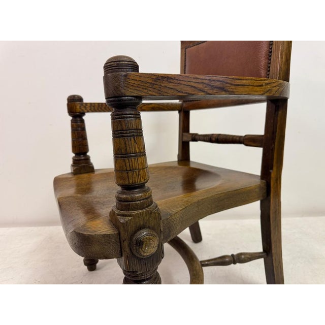 Arts and Crafts Oak Armchair with Saddle Seat, Early 20th Century For Sale - Image 5 of 14