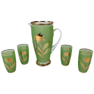 Mid-Century Lemonade Set in Jade Green Glass, 1950s, Set of 5 For Sale