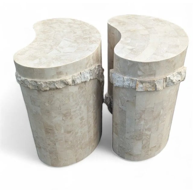 Modern Late 20th Century Pair Vintage Tessellated Stone End Side Table Set of 2 Kidney Shape For Sale - Image 3 of 12