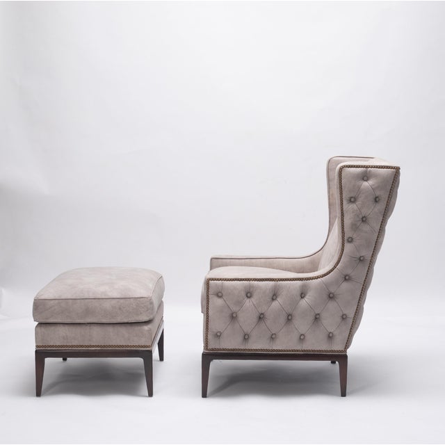 Lavender Birch Leather Wing Chair and Ottoman For Sale - Image 4 of 15