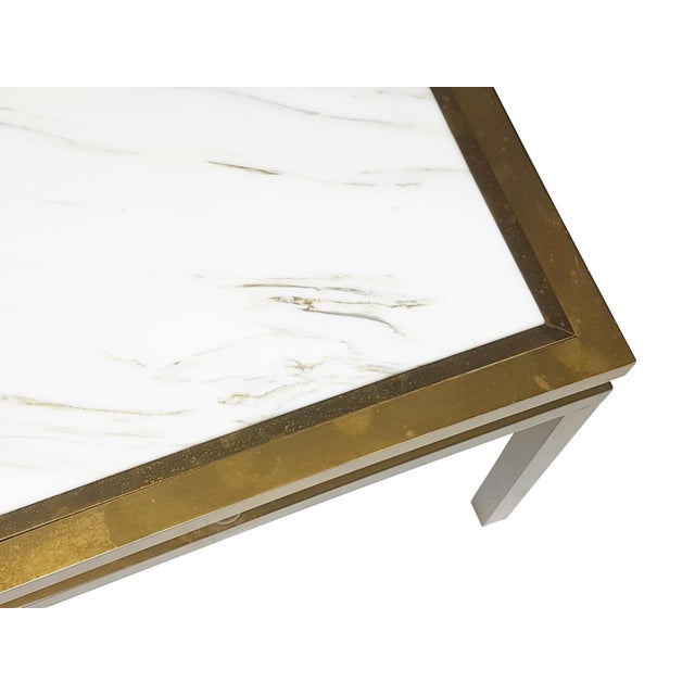 Italian Coffee Table in White Marble and Brass, 1970s For Sale - Image 3 of 10