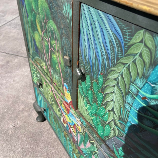 Haitian Folk Art Painted Antique Cabinet Chest of Drawers by Renold Marcelin