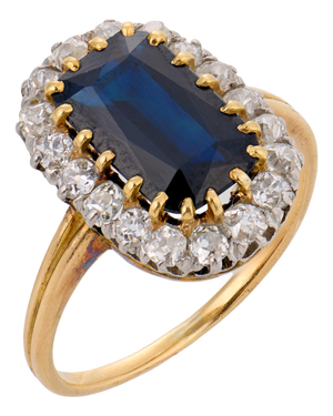 1910s Edwardian Gia 2.40 Carat No Heat Sapphire Diamond 18k Yellow Gold Cluster Ring, Size 7