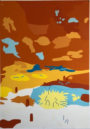 Tom Baldwin, Large Abstract Vibrant Colorful Silkscreen Serigraph Print Japanese Garden, 1996