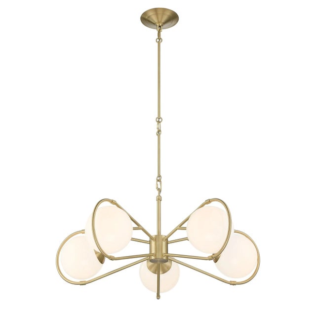 Mid-Century Modern Gio 5-Light Modern Brass Statement Chandelier For Sale - Image 3 of 8