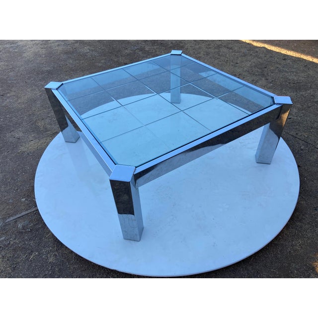 Vintage Mid Century Modernist Chrome Glass Coffee Table Milo Baughman Style For Sale - Image 10 of 18