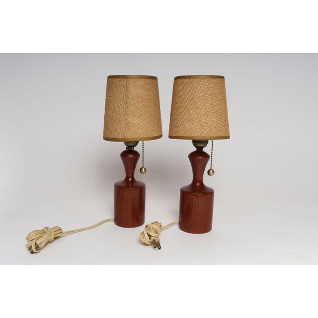 Mid-Century Modern 1960s Danish Modern Diminutive Sculptural Teak and Brass Table Lamps - a Pair For Sale - Image 3 of 17