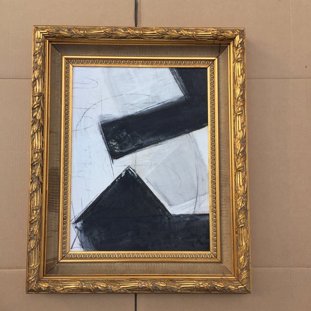 Abstract Black & White Painting in Gold Frame Chairish