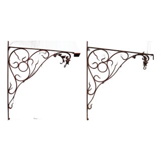 Antique Wrought Iron Canopy Brackets For Sale