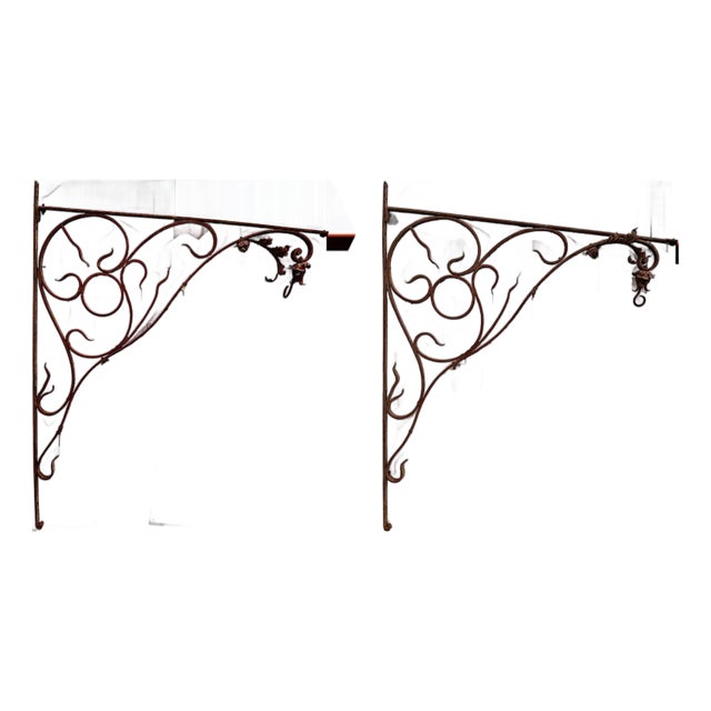 Antique Wrought Iron Canopy Brackets For Sale