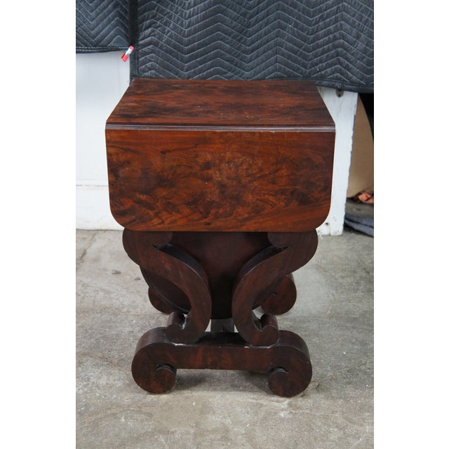 Antique American Empire Crotch Mahogany Drop Leaf Sewing Work Side Table Cabinet For Sale - Image 12 of 14