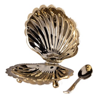 Cap Ferrat Fan Shell Lidded Bowl with Spoon, Gold For Sale