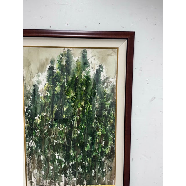 Forest Green Circa 1936 Artist Fuimark Watercolor Painting For Sale - Image 8 of 12