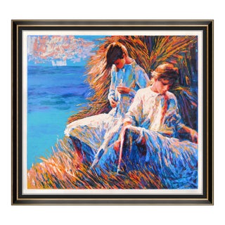 20th Century Panarea Post Impressionism Blue Serigraph Nicola Simbari For Sale