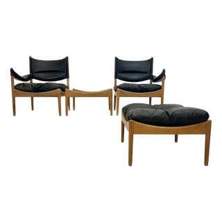 Mid-Century Modus Armchair, Table & Stool in Oak by Kristian Solmer Vedel for Soren Willadsen, Denmark, 1960s, Set of 4 For Sale
