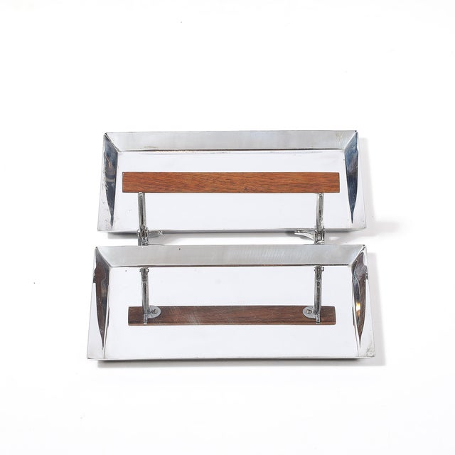 Art Deco Chrome Folding Tray With Triangular Walnut Handle For Sale - Image 4 of 12