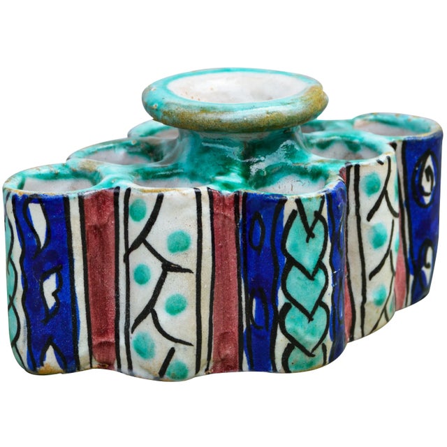 Early 20th Century Moorish Ceramic Inkwell & Candle Holder For Sale In New York - Image 6 of 9